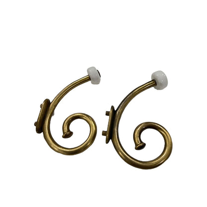 Vintage Brass Hook Rack White Ceramic Knob Coat Hat Towel 5” Scroll B
