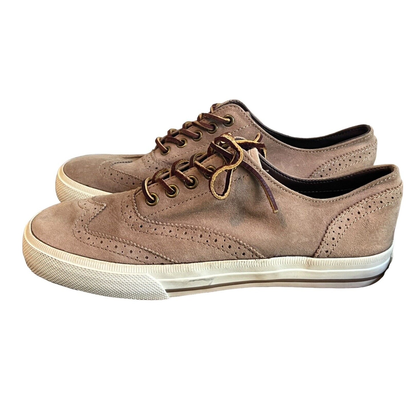 Polo Ralph Lauren Men's Tan Oiled Matte Suede Wingtip Sneaker Shoes Size 8 D