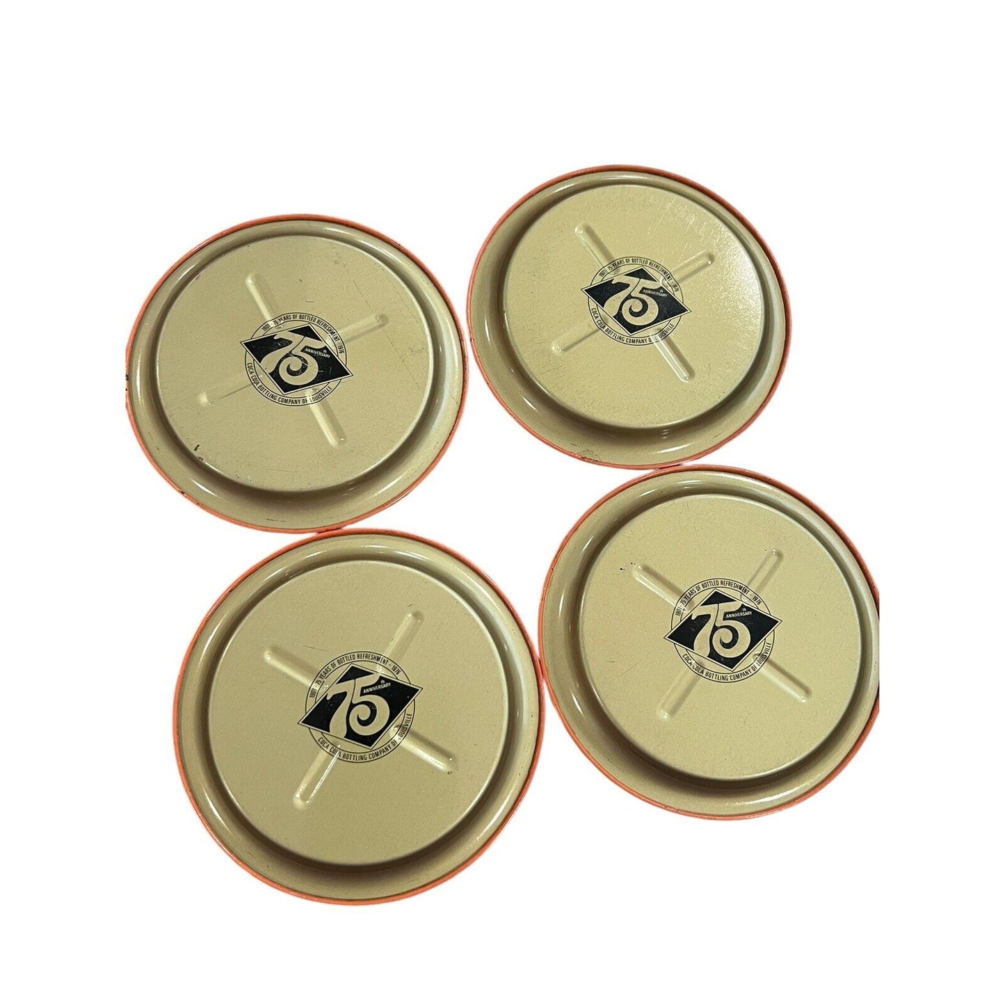 1976 Coca-Cola 75th Anniversary Metal Commemorative Coaster Set Of 4