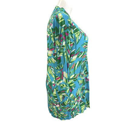 Escapada Living Tory Large Tunic Cover Up Top Aqua Blue Green Palm Tree NWT