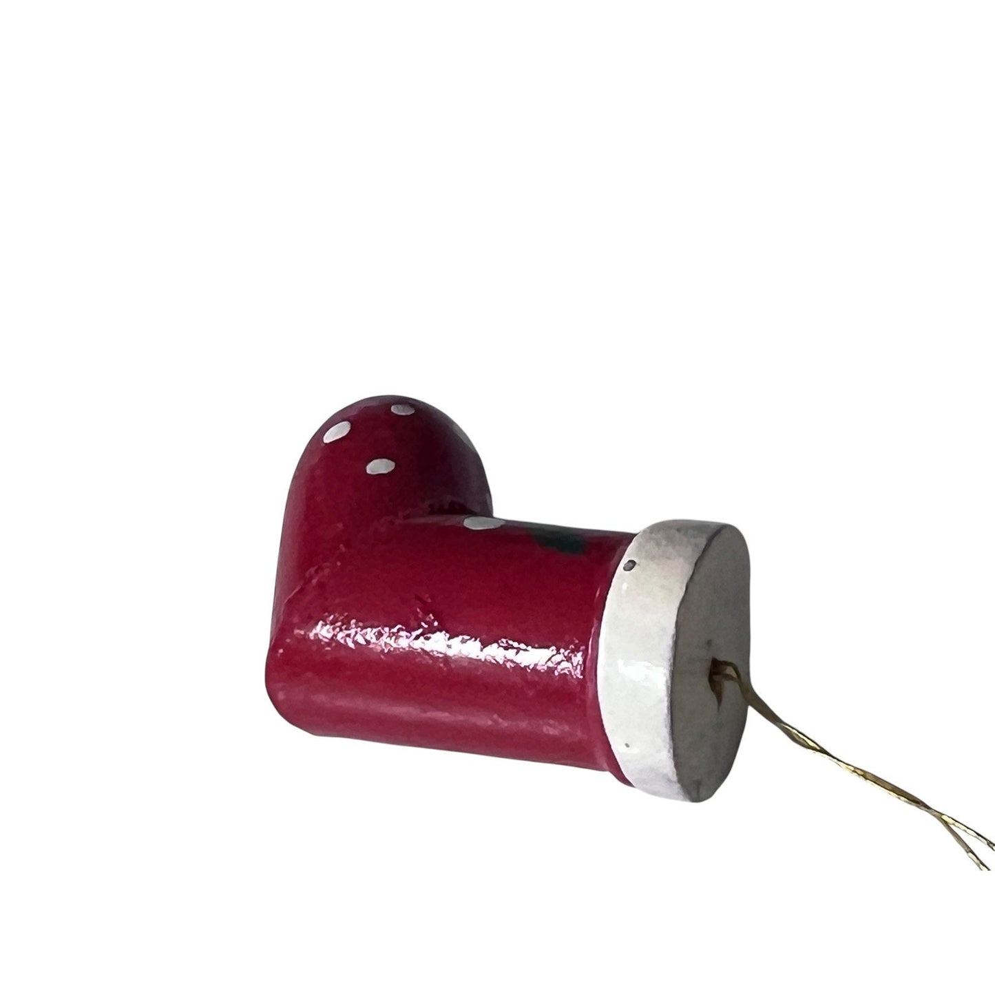 2 Vintage Hand Painted Wooden Christmas Ornaments Small Retro Bear Stocking