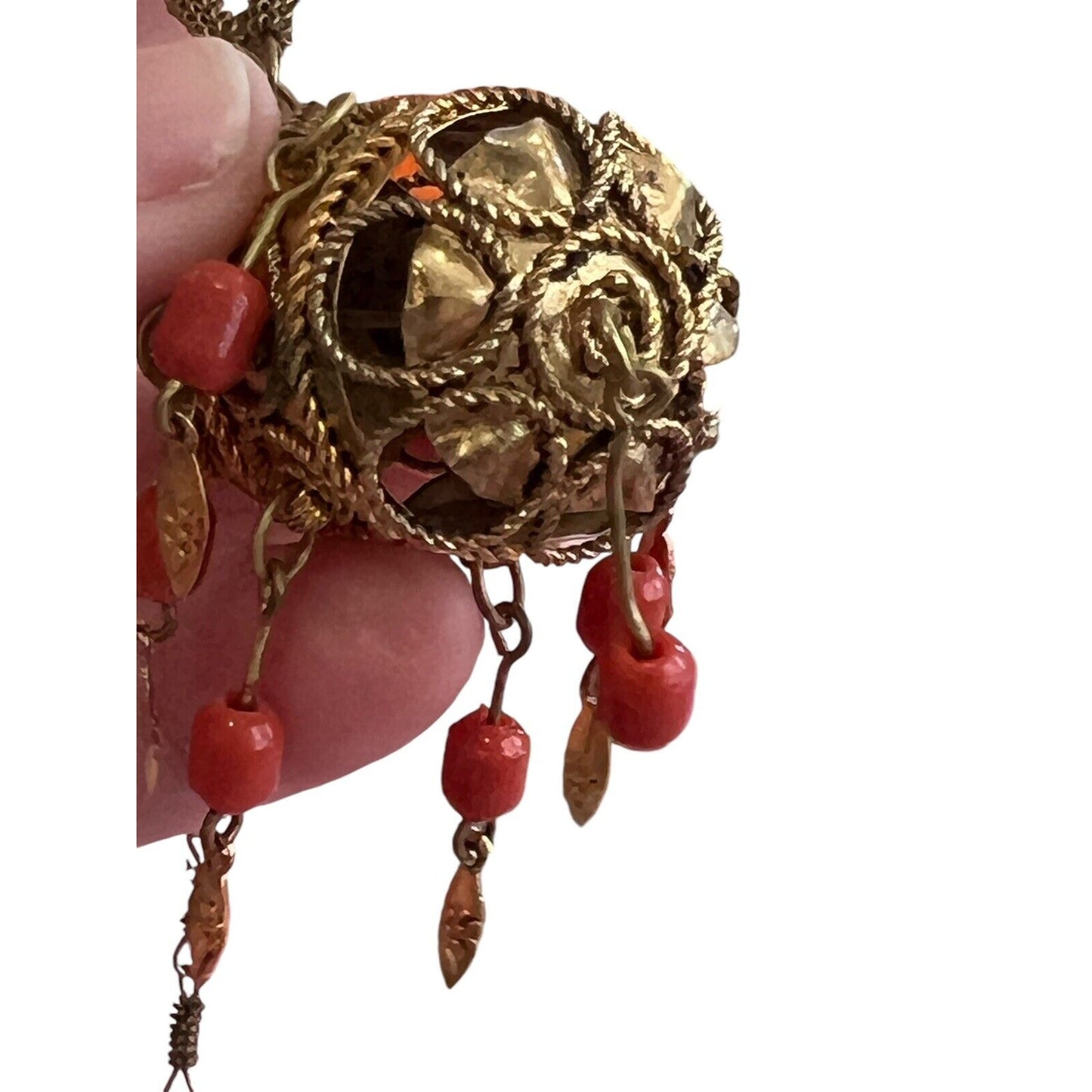 Red Coral Handmade Pendant Necklace Brass Tone Tibetan Style Jewelry Turquoise