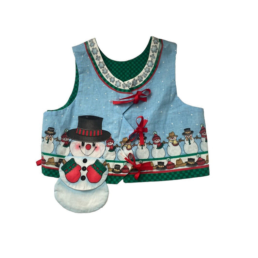 Vintage Handmade Snowman Holiday Christmas Vest Snowman Pocket Bows Kids