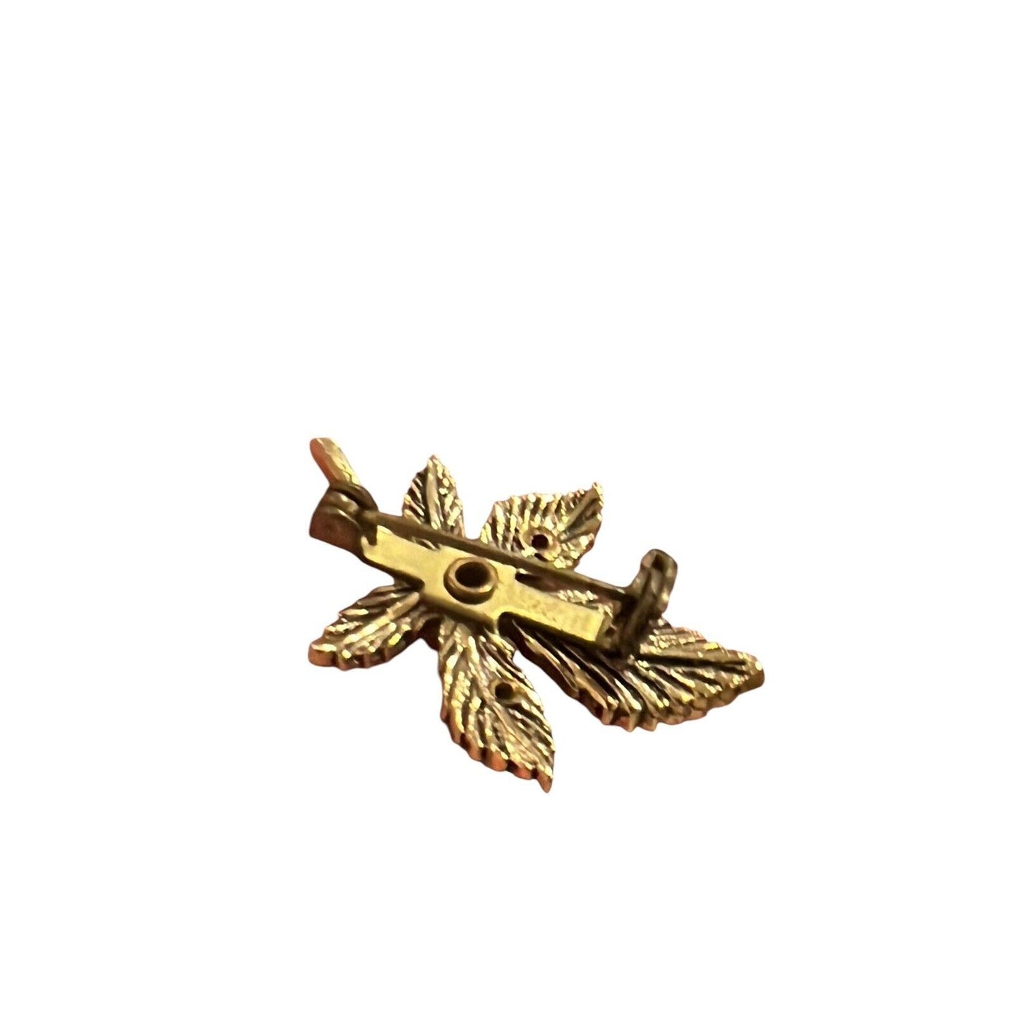 Vintage Gold Tone Leaf Faux Gemstone & Faux Pearl Pin Brooch