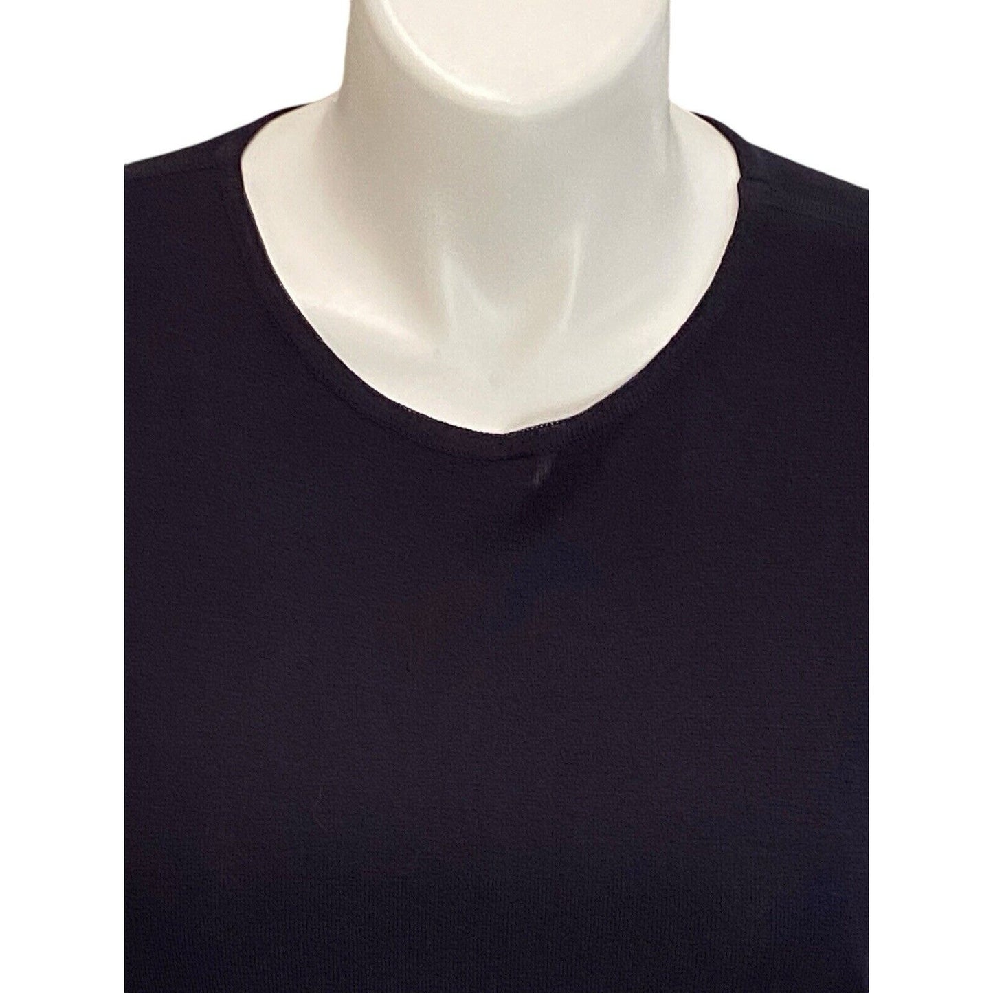 Exclusively Misook Top Women Sz L Navy Blue Short Sleeve Acrylic Minimalist