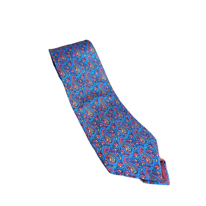 Michelsons Of London Men’s Silk Burgundy Tie Blue Paisley Bright Flowers 55x2.75