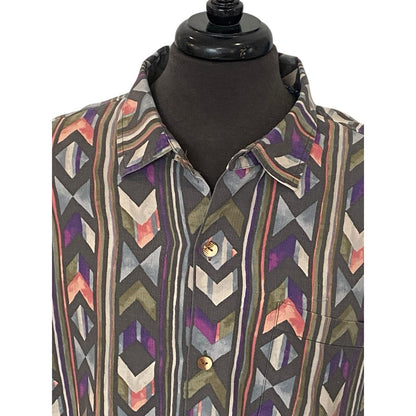 Tommy Bahama Button Up Shirt Mens XL Island Zone Silk Blend Short Sleeve Geometr