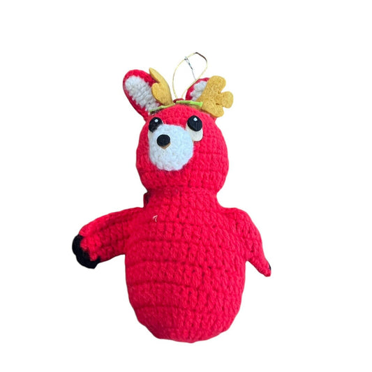 Crochet Handmade Reindeer Christmas Tree Ornament Kitschy Vintage 6”