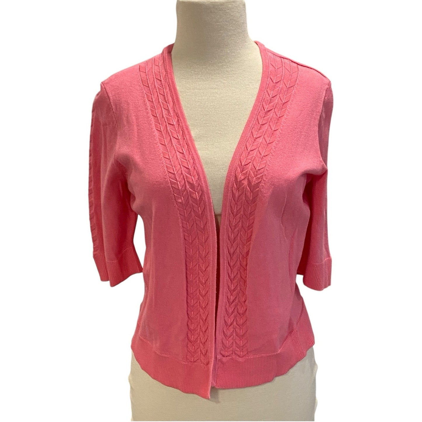 Charter Club Short Sleeve Pink Cardigan Sweater Size Medium Lightweight