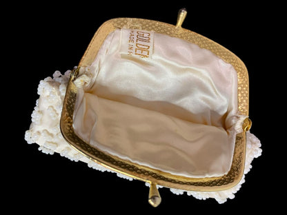 Vintage Golden Name Beaded White Change Purse Hinged Clasp Hong Kong