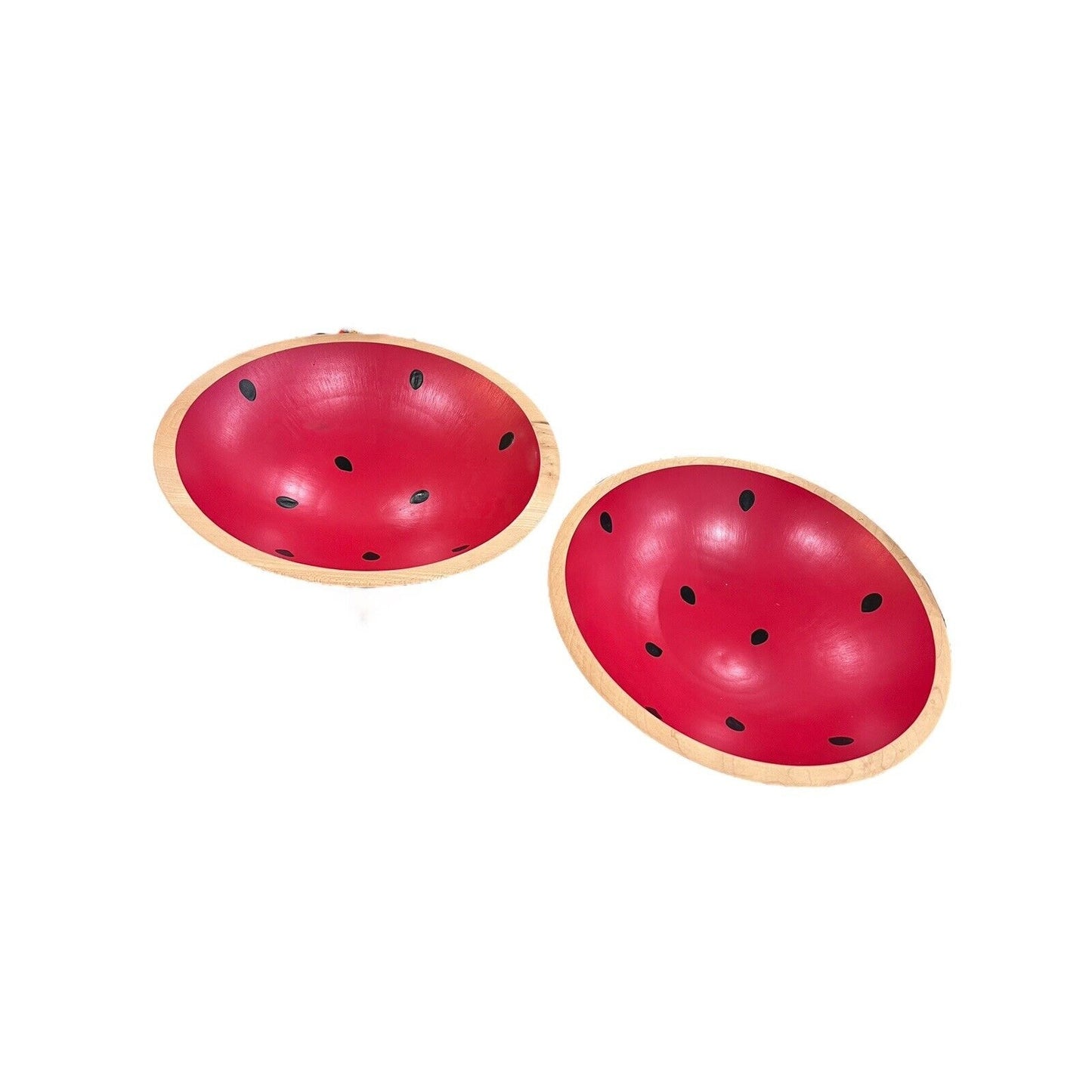 CWP Wayland NY. Hand Turned Wooden Bowl Watermelon Handpainted 9.5” Set Of 2