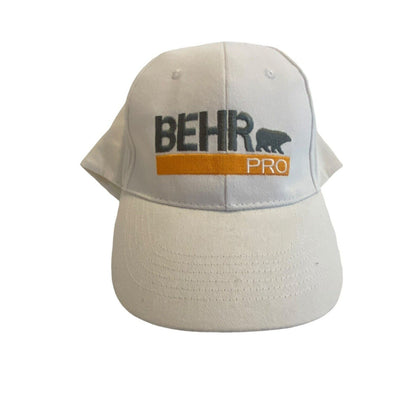 Behr Pro White Baseball Hat Embroidered Logo Ball Cap Hook Loop Adjustable