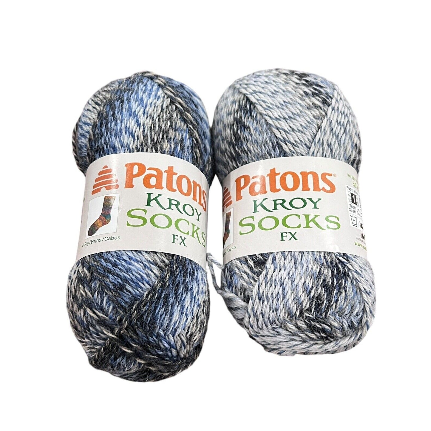 2 Skeins Patons Kroy Sock Yarn Jacquards 75% Wool 25% Nylon Clay Color Blue Gray