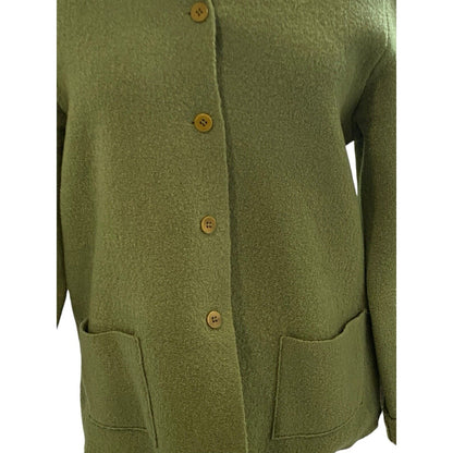 Eileen Fisher Green 109% Wool Button Down Jacket Womens Petite Small PS