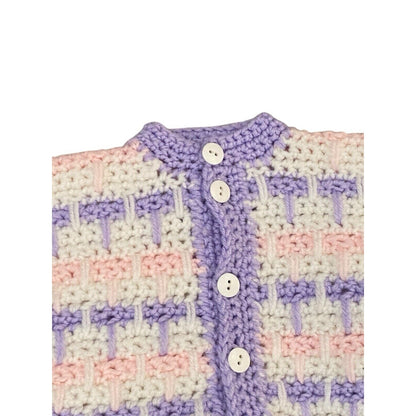 Vintage Handmade Pastel Baby Sweater Cardigan Striped Button