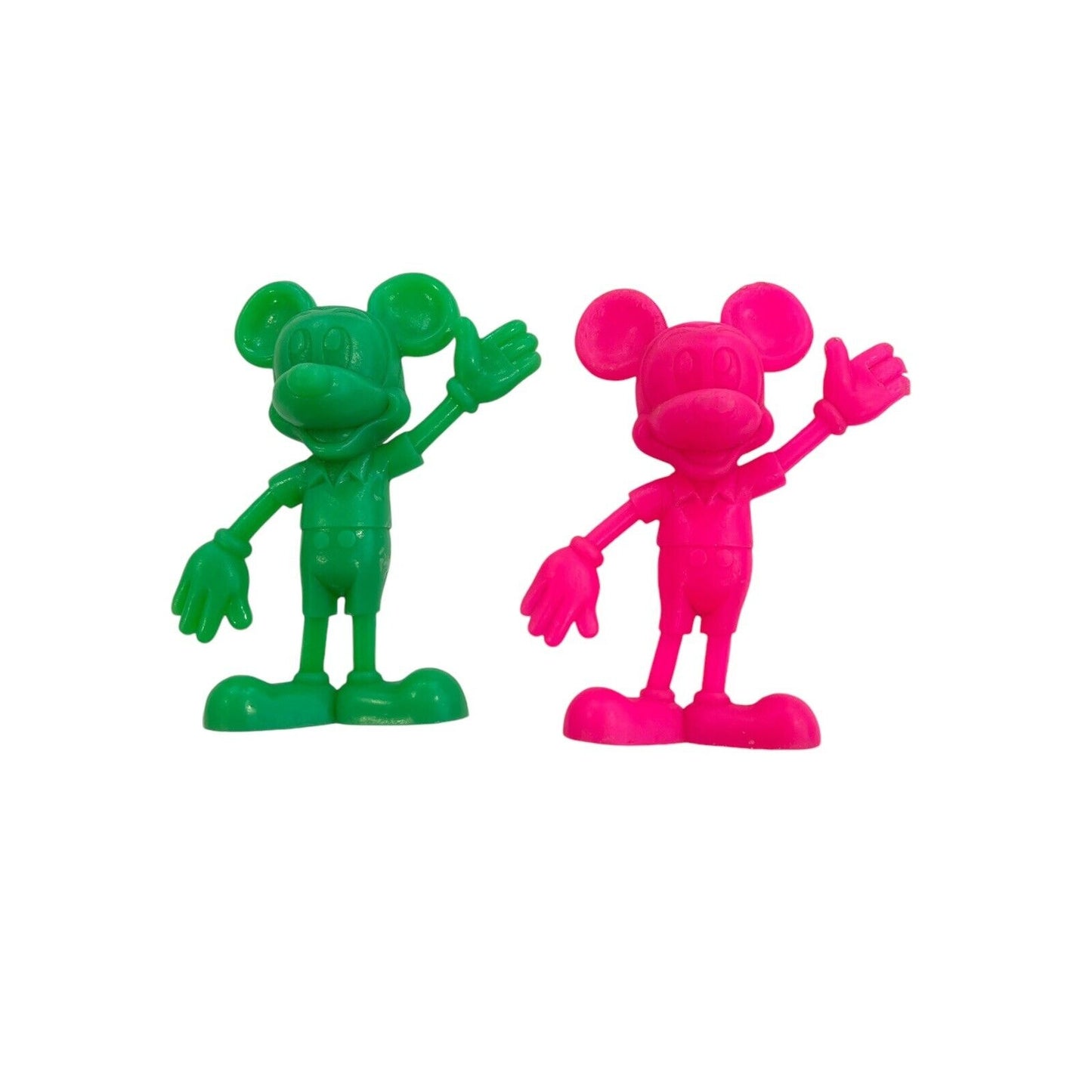 Vintage 1971 Marx Toys Neon Green Pink 6" Disney Mickey Mouse Figures Set Of 2