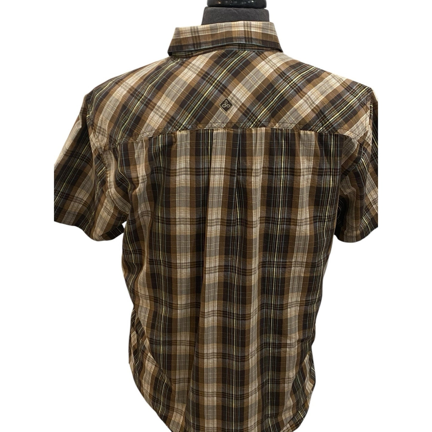 Prana Men Size L Short Sleeve Plaid Shirt Organic Cotton Blend Gorpcore