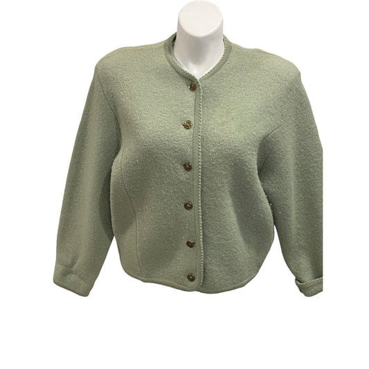 TALLY HO Nordic WOOL Cardigan Sweater Sage Green Button Up Women's Size XL