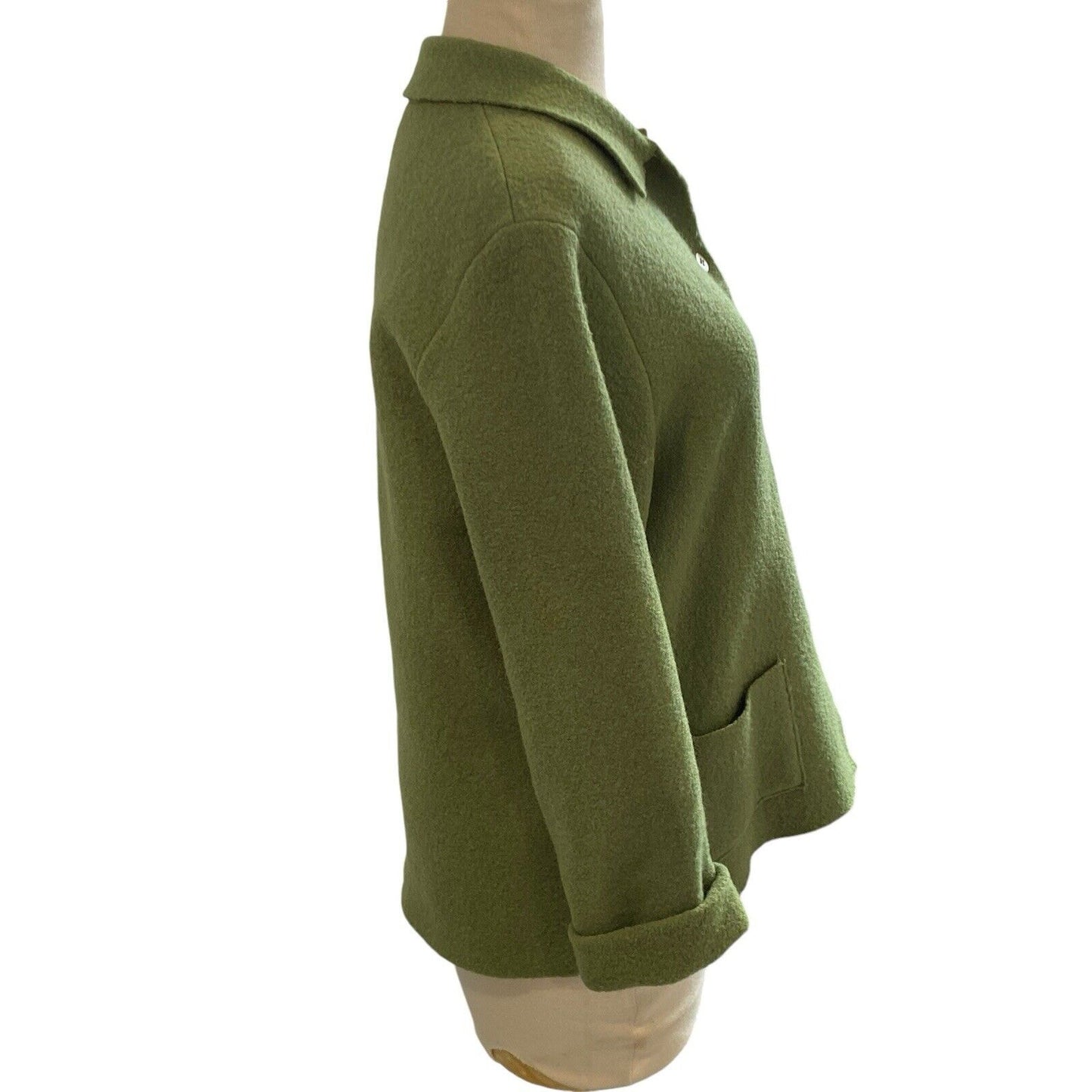 Eileen Fisher Green 109% Wool Button Down Jacket Womens Petite Small PS