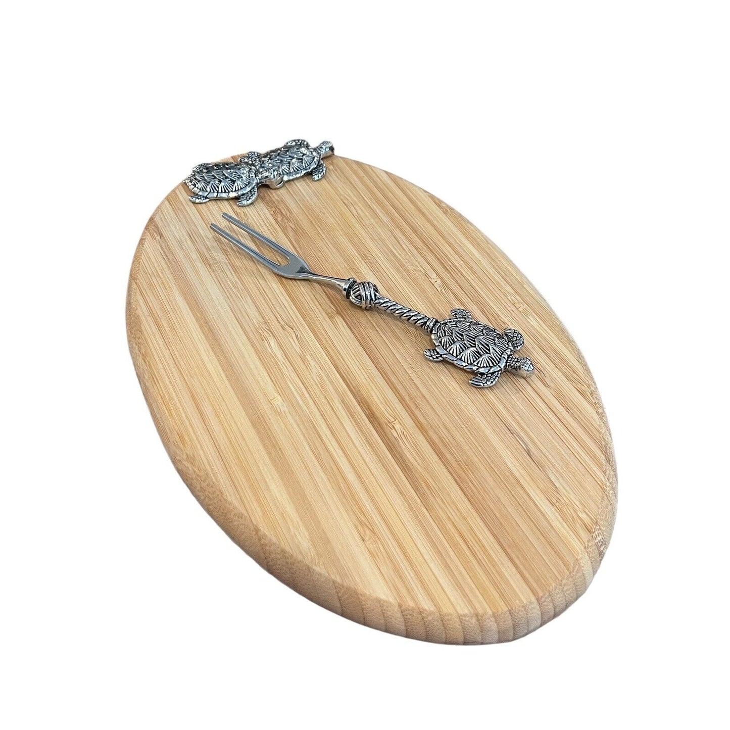 Mudpie Long Turtle Wood Board Set 10” X 6.5” with Small Fork