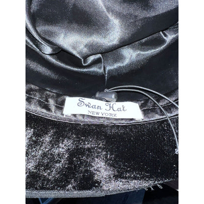 Swan Hat New York Ladies Black Velvet Rhinestone Bow Feathers Costume Regency