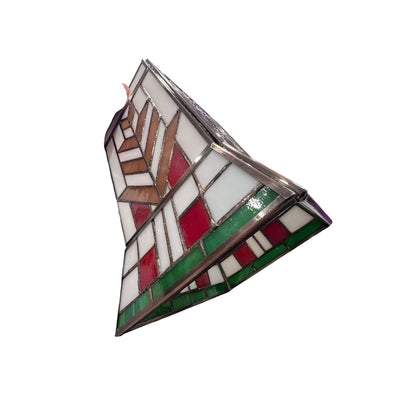 Tiffany-Style stained glass hurricane shade Brown Red White green arrow design