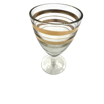 MCM Clear Glass Decanter 6 Glasses Gold Accent Dapper Debonair Classic Bar Set