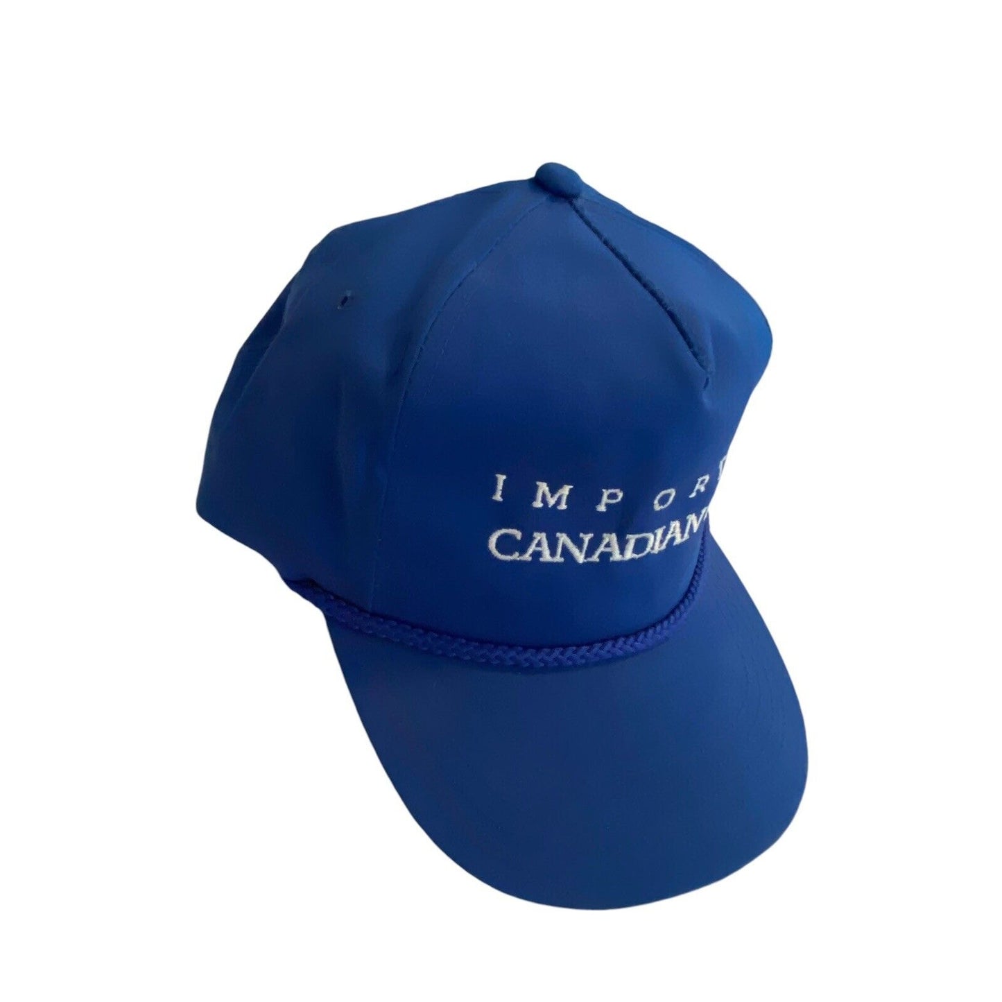 Vintage Hat Imported Canadian Mist Ball Cap Rope Hat Blue Snap Back