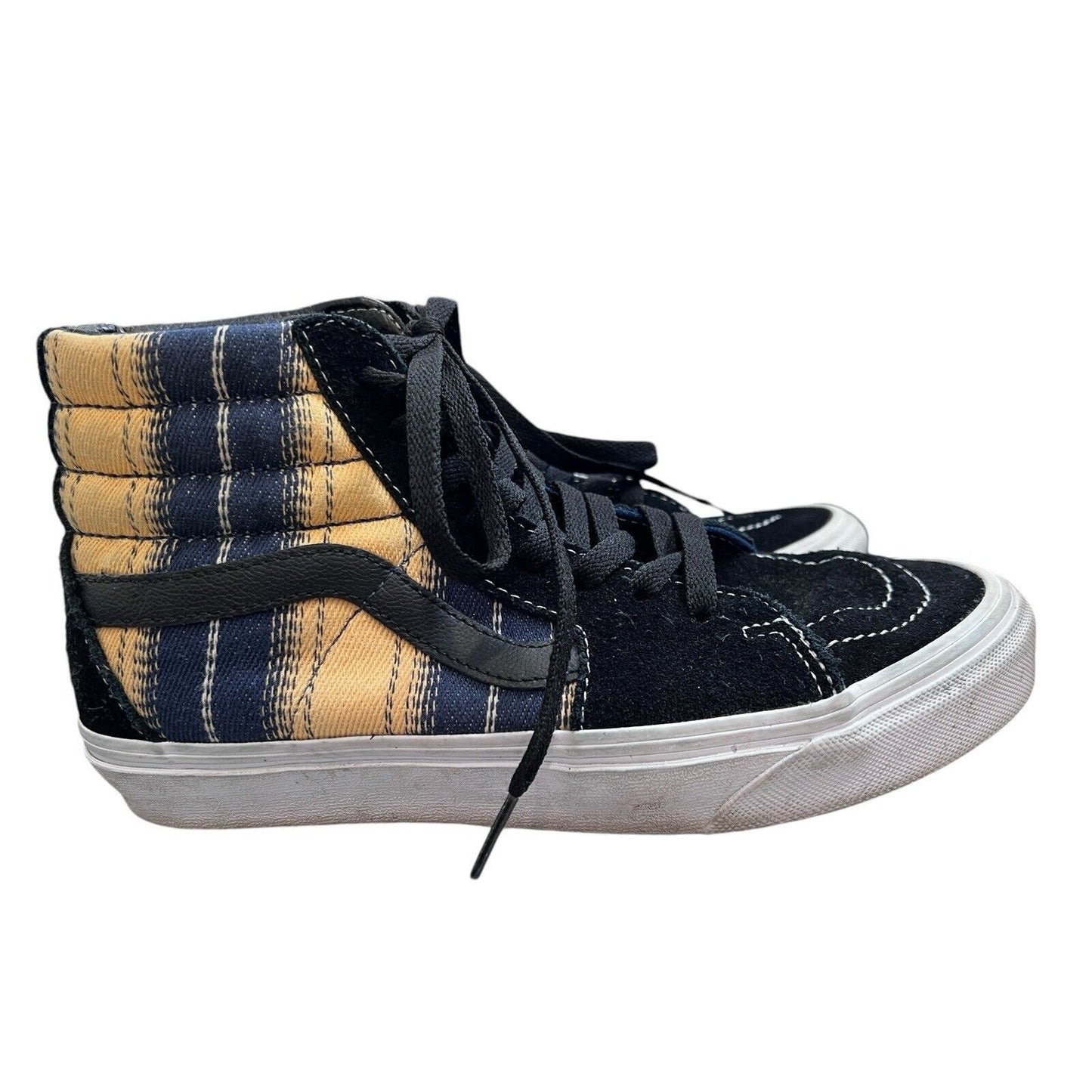 VANS SK8-HI (Denim Stripes) Black/True White Size 6.5 Mens 8 Women’s
