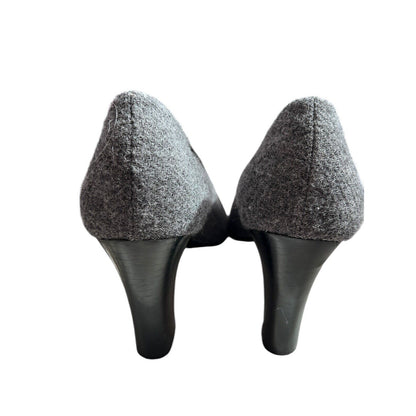 Size 7.5. Lauren Ralph Lauren Nina Gray Wool Pumps 3” Heel Bows Shoes Business