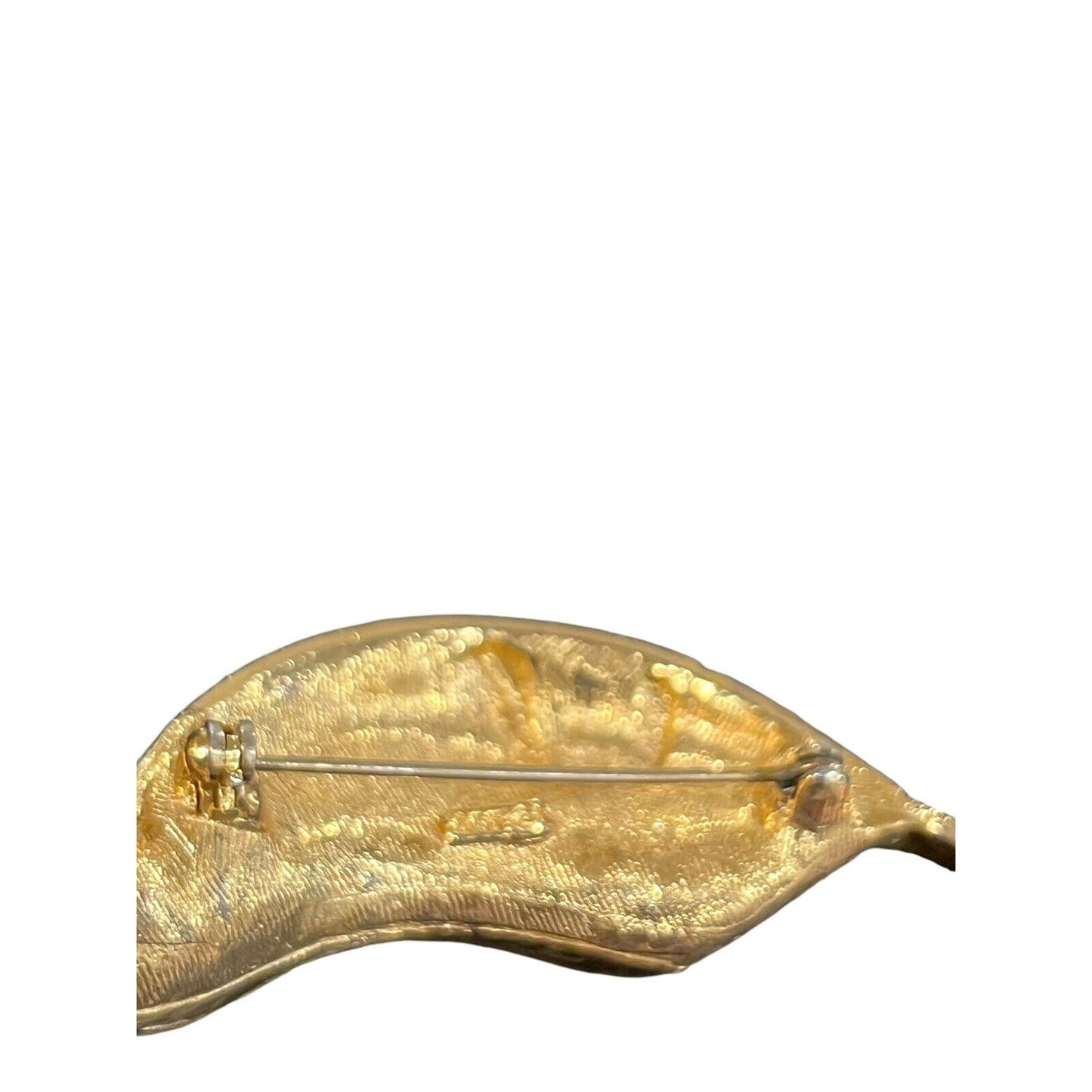 ART Signed Arthur Pepper Blue Red Rhinestone Leaf Brooch Gold Tone Pin