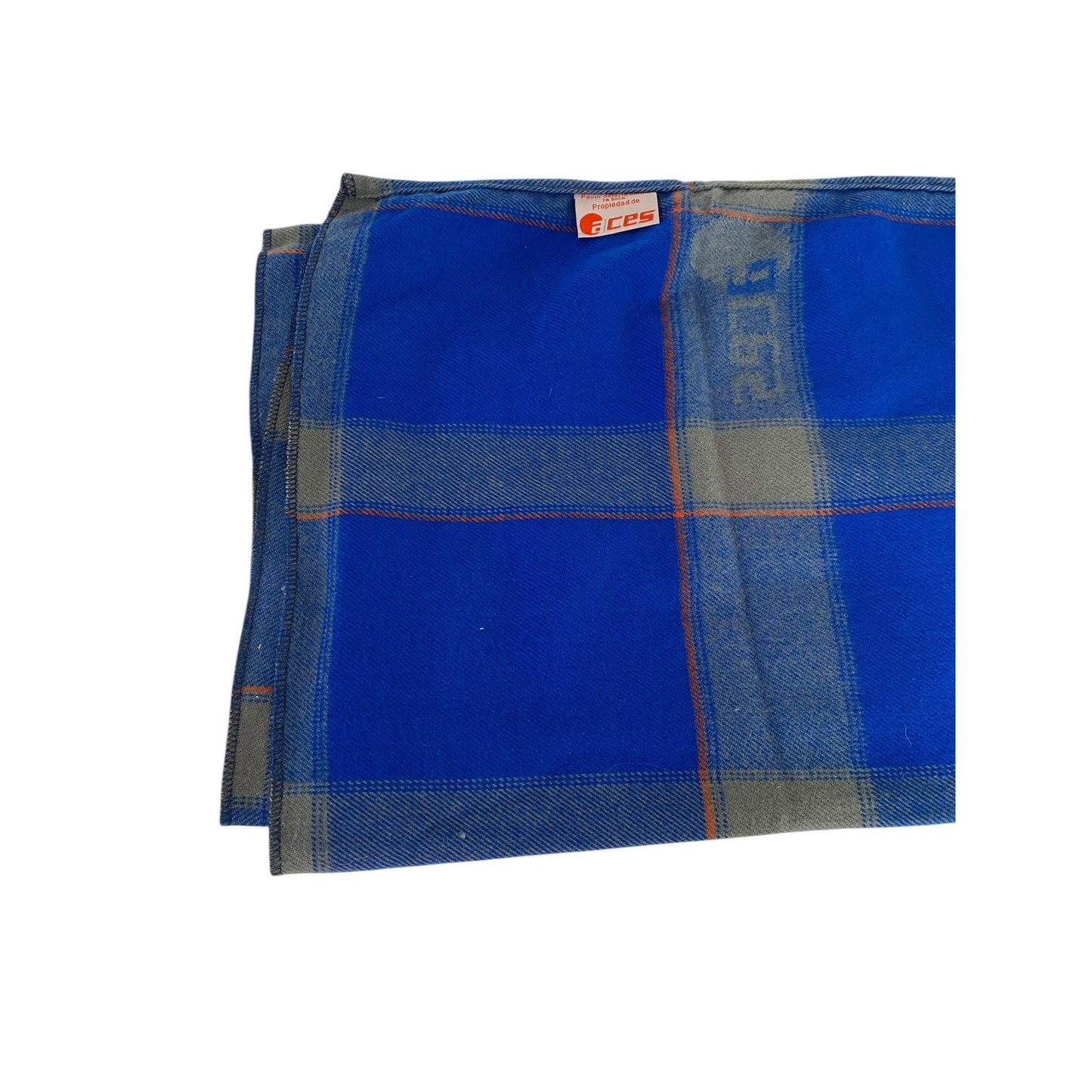 Aces Airline Blanket Wool Blue Plaid Made In Colombia Vintage 60”x40”