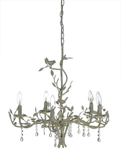 Metal Bird Chandelier Decorative Metal Distressed Ivory 5 Light Hardwired