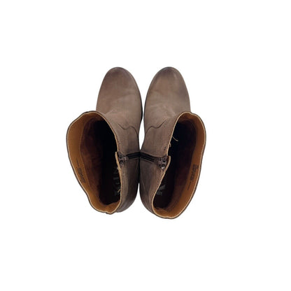 Size 9 Korks Tan Leather Burnished Toe Booties Side Zipper Cowgirl