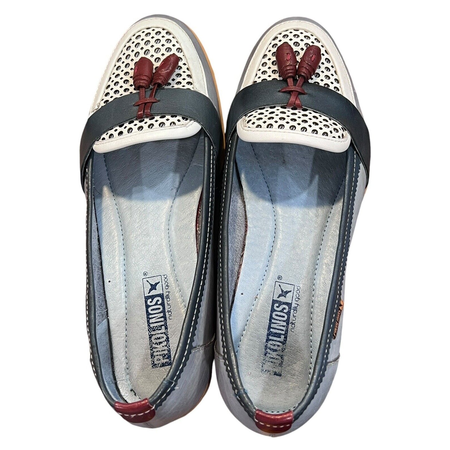 Size 6.5 7 (37) Women's Pikolinos Henares Loafer Blue Cream Tassel EUC