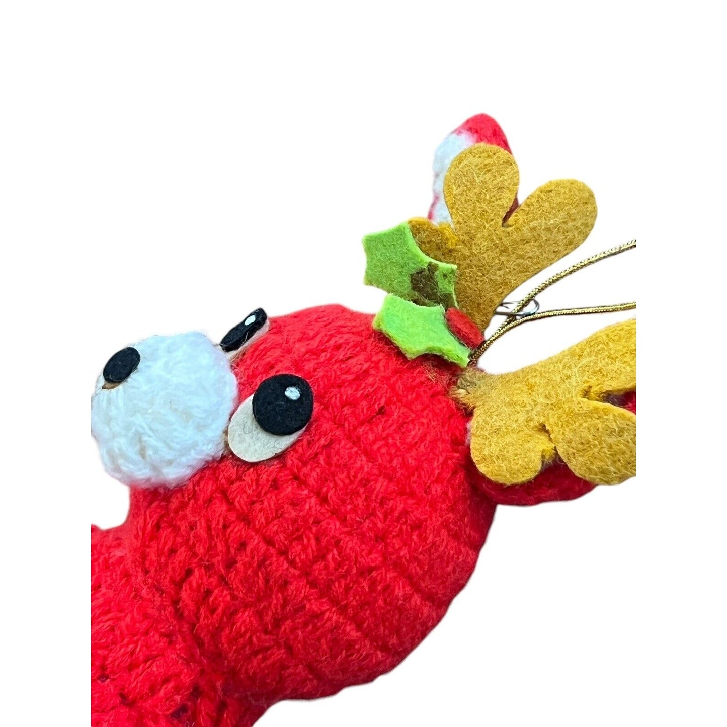 Crochet Handmade Reindeer Christmas Tree Ornament Kitschy Vintage 6”