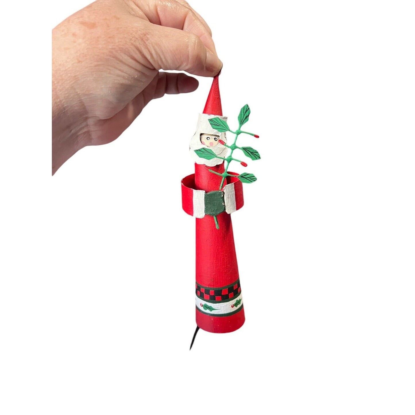 Metal Santa Claus Christmas Ornament Bell Holding Tree Holiday Craft Painted