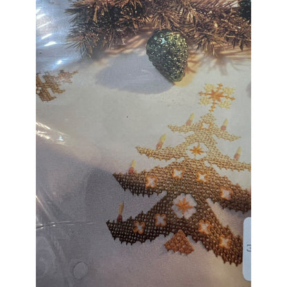 New Sarah Handarbeit Gold Star Christmas Tree Cross Stitch Tabletopper Kit 32” S