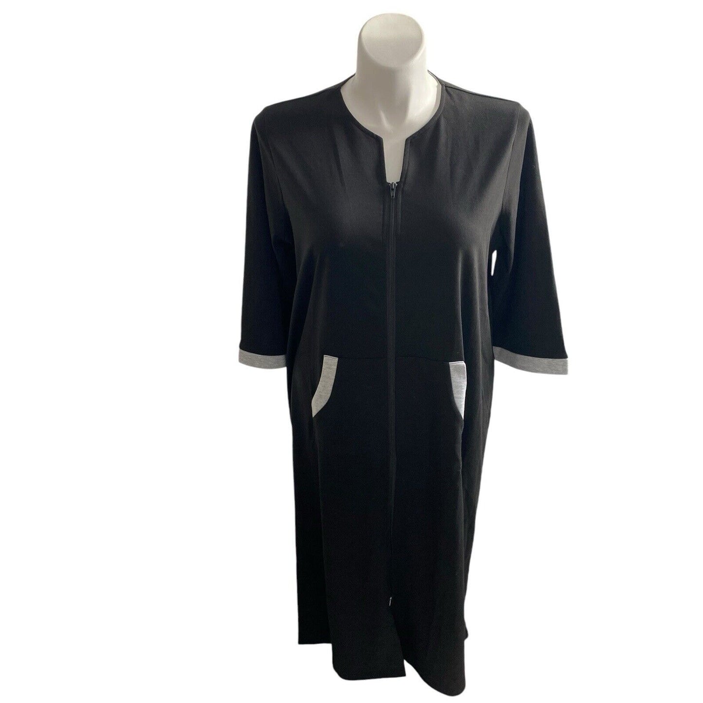 Size L EKOUAER Lightweight Full Zip Black Pockets Lounge Wear House Coat Robe