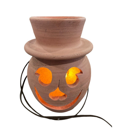 Vintage Terra Cotta Pumpkin Candle Holder Williamsburg Pottery Rare