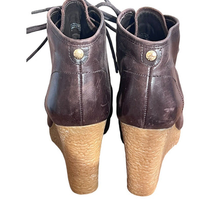 Size 7.5 Michael Kors Rory Wedge Booties Brown Leather Ankle Boots Lace Up