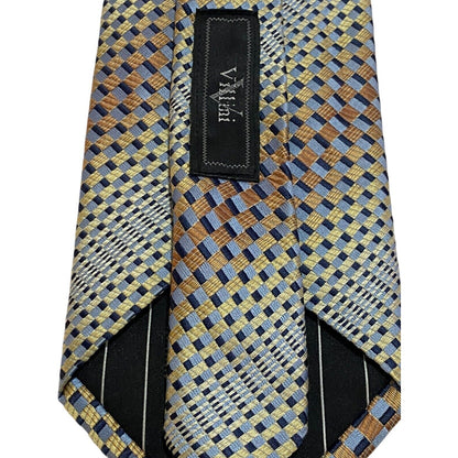 Roberto Villini Geometric Silk Designer Tie Gold Blue Brown EUC