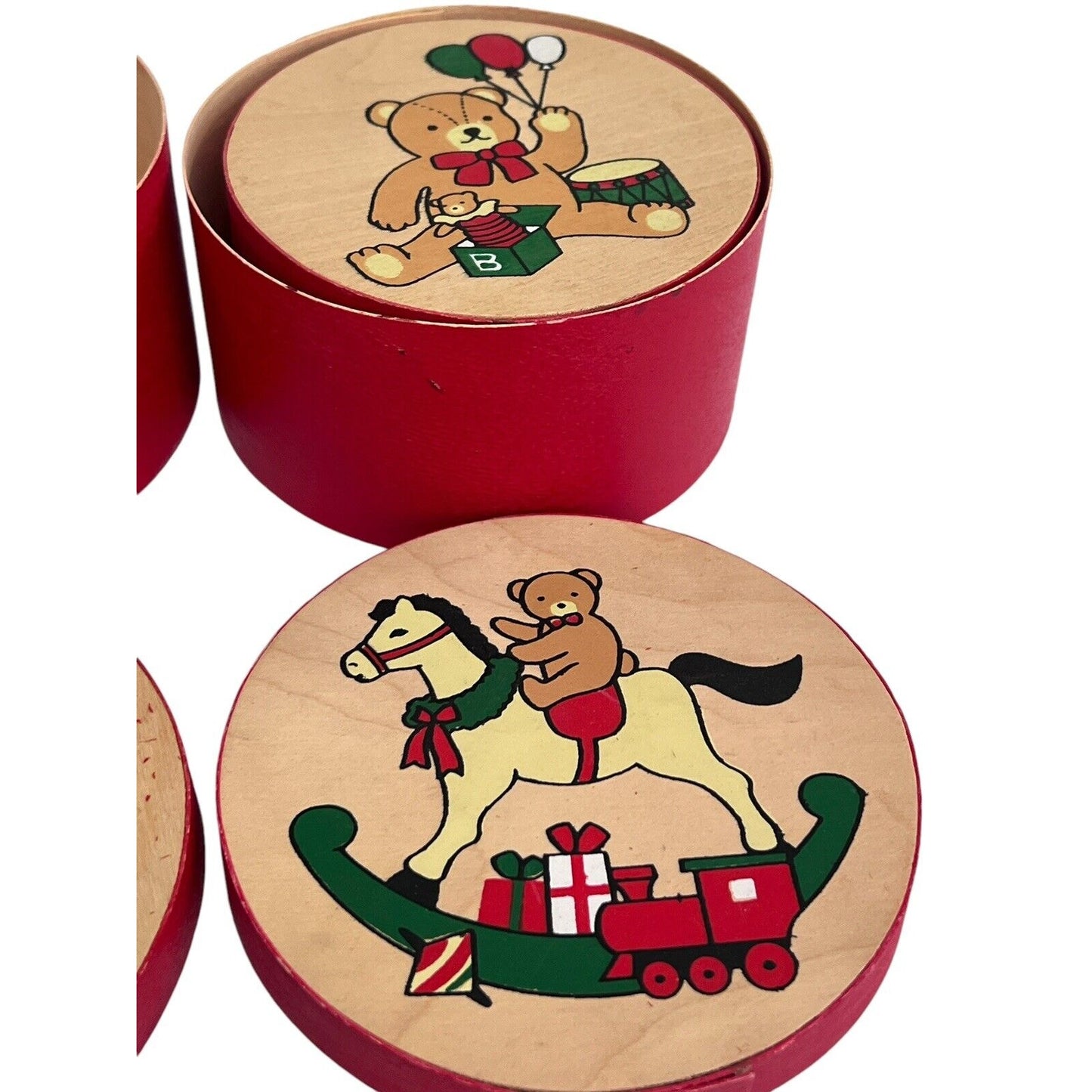 3 Nesting Balsa Wood Boxes Christmas Holiday Gift Lightweight Taiwan Round