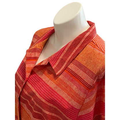 2X Coldwater Creek NWT Orange Striped Linen Blend Blazer Jacket Red Pink