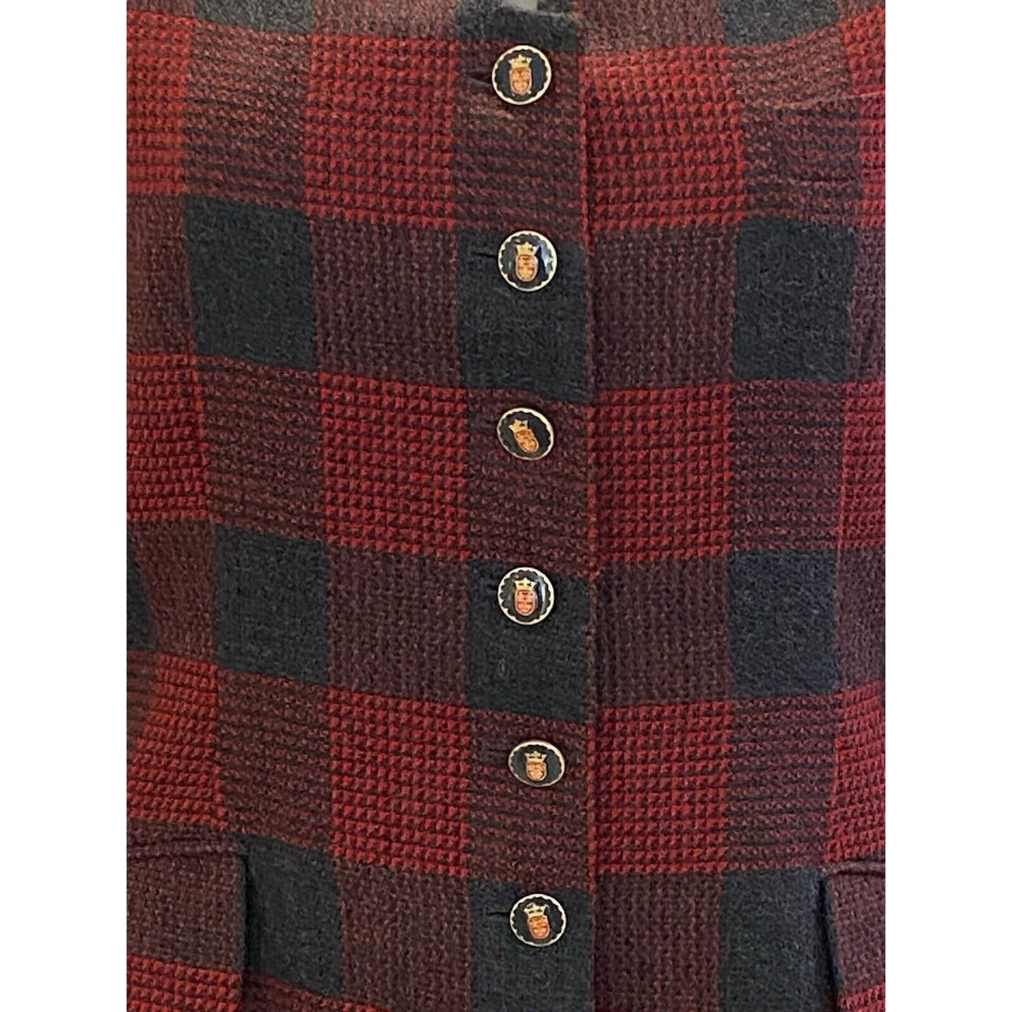 Size 12 John Meyer Of Norwich Blazer Red Gray Plaid Wool Blend Jacket VTG Enamel
