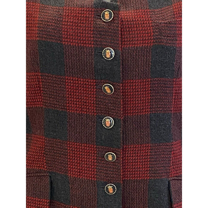 Size 12 John Meyer Of Norwich Blazer Red Gray Plaid Wool Blend Jacket VTG Enamel