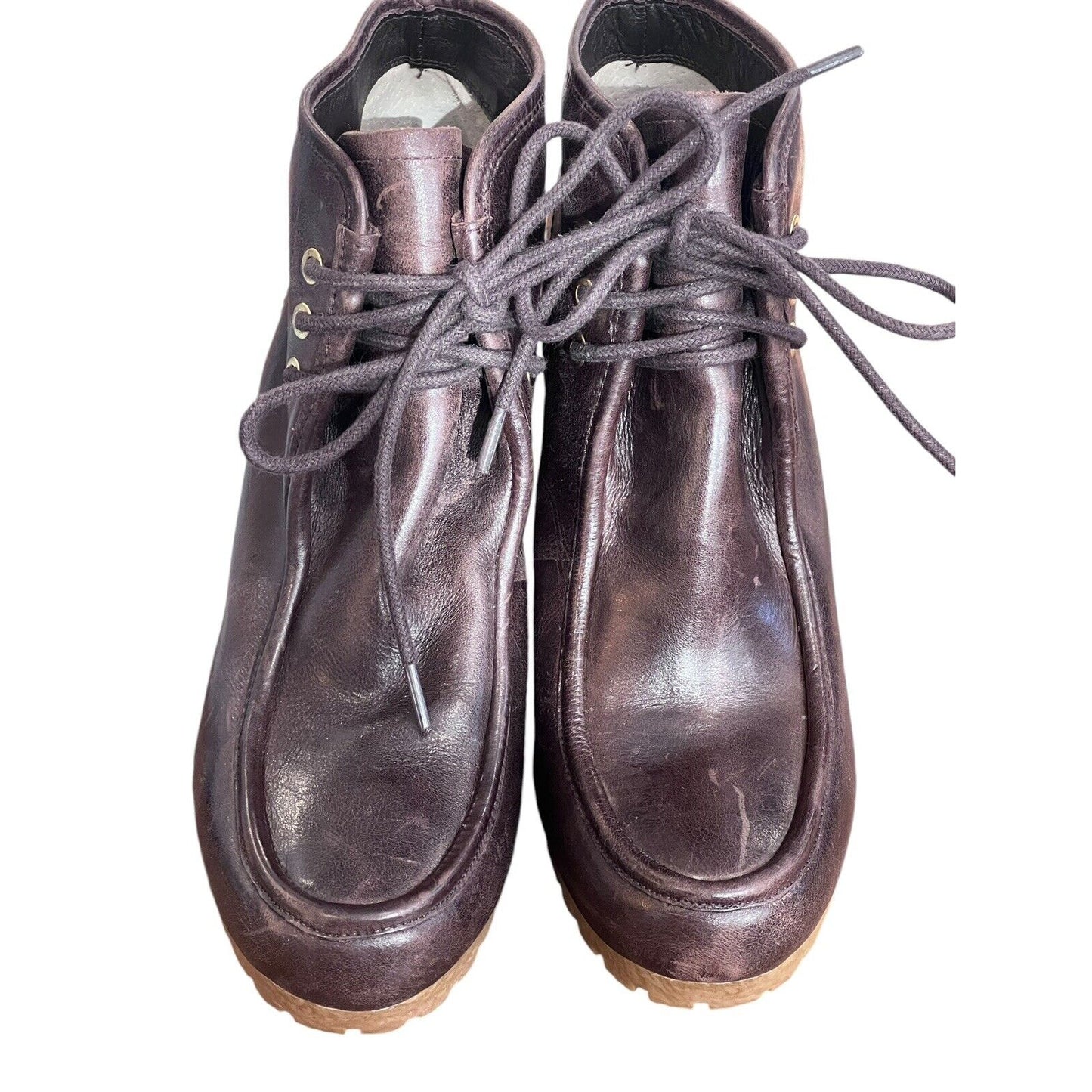 Size 7.5 Michael Kors Rory Wedge Booties Brown Leather Ankle Boots Lace Up