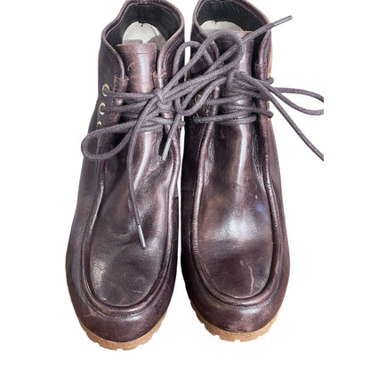 Size 7.5 Michael Kors Rory Wedge Booties Brown Leather Ankle Boots Lace Up