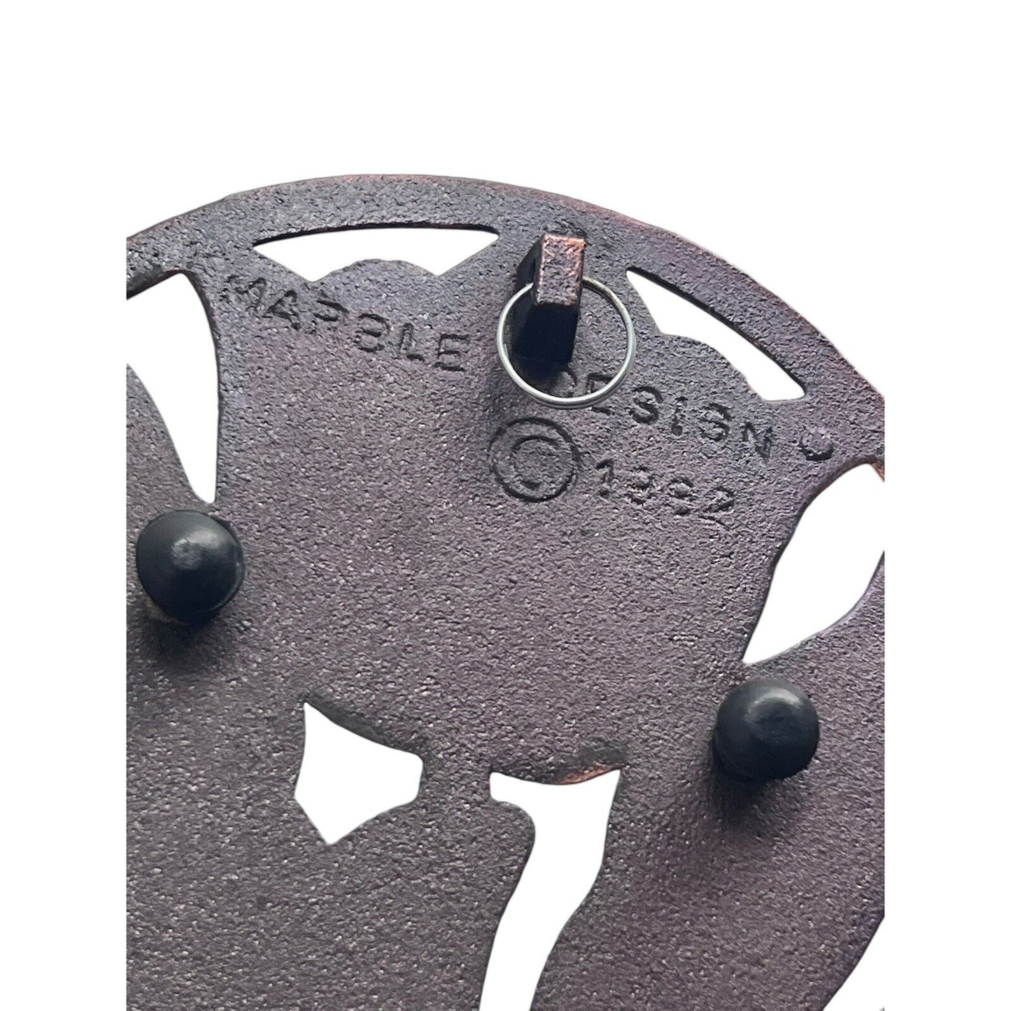 Vintage Cast Iron Copper Plated Trivet Wall Hanging Tulip Design Oval 1982