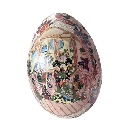 VTG Japanese Porcelain Hand Painted Egg Geisha Flowers Oriental 6 3/4” Tall